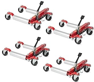 TUFFIOM Car Wheel Dolly Jack Set of 4, Hydraulic 6000-lbs Car Skates, 12'' Wheel Vehicle Positioning Jack, Heavy Duty Rollers with Foot Pedal for Tire Auto Repair Moving, Red