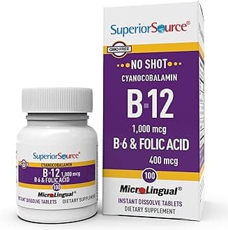 No Shot Vitamin B-12 Cyanocobalamin 1000 mcg, B-6, Folic Acid 400 mcg - Support Brain & Heart Health - Aids Natural Energy Levels - 100 Sublingual Dissolving Tablets
