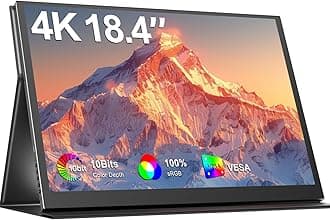 18.4-Inch 4K UHD Portable Monitor, IPS HDR Display, 10-Bit Colour, VESA Mountable, USB-C & Mini HDMI Ports, Leather Cover Included, Ideal for Travel, Gaming, and Office Use