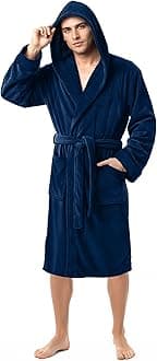NY Threads Mens Dressing Gowns Fleece Fluffy Hooded Bathrobe Men Warm Luxury Housecoat and Nightgown