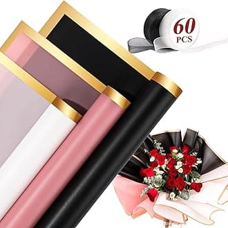 RowinsyDD 60 Sheets Flower Wrapping Paper 3 Colors, Waterproof Packaging Paper for Floral Bouquets, 22.8 x 22.8 inch Gift Packing Florist Supplies