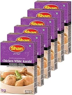 Shan Chicken White Karahi and Seasoning Mix 1.41 oz (40g) - Spice Powder for Juicy Chicken in Mild White Sauce - Suitable for Vegetarians - Airtight Bag in a Box (Pack of 6)