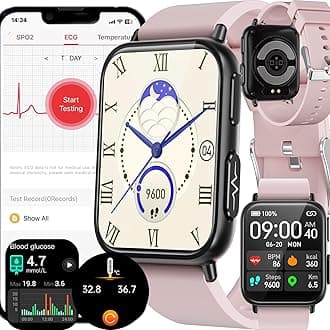 wgzixezn TK10 Blood Glucose Smart Watch for Diabetic, ECG+PPG Fitness Tracker with 24/7 Heart Rate Blood Pressure Oxygen Temperature Monitoring, 9 Sports Modes, Smartwatch for Men & Women,Pink