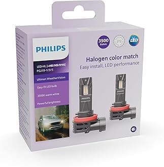 Philips WeatherVision LED car headlight bulb (H8/H9/H16-Fog), ultra-compact direct-fit, Halogen color match, easy install, LED performance, 3500K, set of 2