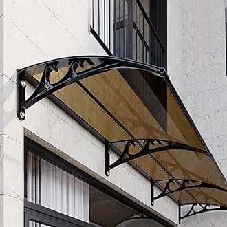 Front Door Canopy Outdoor Awning,Garden Canopy Soundproofing Door Awning Rain Shelter Cover,Porch Awning Roofing Sheets,Brown Canopy/Black Bracket,Uv Rain Snow Protection (80x190cm/31.5"x75")