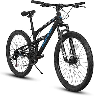 24 26 27.5 inch Mountain Bike Full Suspension, 21 Speeds Dual Disc Brake Men Boys Bike for 10+ Years, Carbon Steel Frame, Trail Beach Snow Commuter City Bikes, Birthday Gift Choice