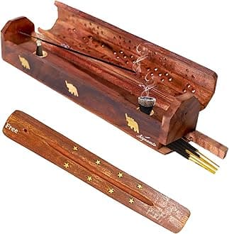 SIGNAMIO® 2pcs Wooden Horizontal Agarbatti and Dhoop Holder Premium Incense Stick Stand with Ash Catcher for Pooja Room - Essential Puja Items for Home & Agarbatti Stand Holder with Storage Box