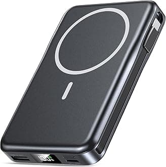 Magnetic Portable Charger, 10000mAh Power Bank, 5 in 1 Portable Charger with Built in Cable, 20W Fast Charging for Magsafe Battery Pack Compatible with iPhone 17/16/15/14/13/12 Pro/Pro Max Series