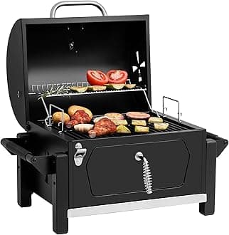 Royal Gourmet CD1519 Portable Charcoal Grill with Side Handles and Bottle Opener, Ideal for Outdoor BBQ, Picnic, Tailgate and Campsite, Black