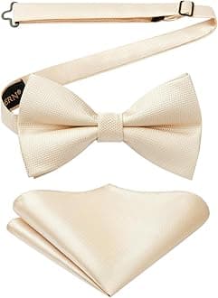 Men's Solid Color Pre-tied Bow Tie Adjustable Tuxedo Two Layer Bow Tie and Pocket Square Set with Gift Box