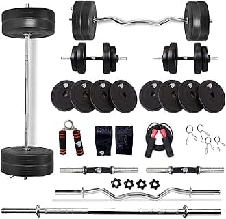 BULLAR Home Gym Set, Home Gym Combo, Home Gym Equipments for men, Home Gym Kit With 8Kg Weight Plates, 4ft Straight Rod and 3ft curl Rod, 1 Pair Dumbbell rods & Accessories