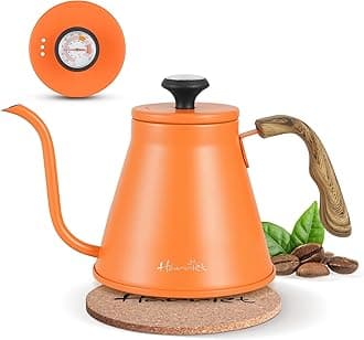 Harriet Gooseneck Kettle with Thermometer for Pour Over Coffee and Tea, 37 fl oz, Stainless Steel, Durable 3-Layer Base, Ideal Spout for Precision Pouring, Compatible with all Stove Tops, Orange