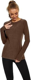 WOWENY Thermal Shirts for Women Base Layer Ultra Soft Fleece Lined Long Sleeve Top Thermal Underwear Winter Cold Weather(Brown,XX-Large)