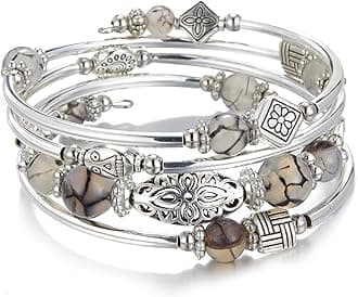 BULINLIN Layered Wrap Bangle Turquoise Bracelet - Bead Bracelet with Natural Agate Stone, Gifts For Women