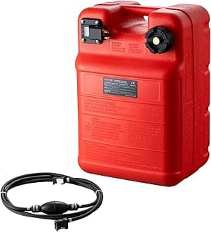 VEVOR Marine Tank, 6.34-Gallon/24-L Portable Tank with 9.8ft Hose, Gauge for Outboard Engine, Yacht, Fishing, Deck Boat, Red