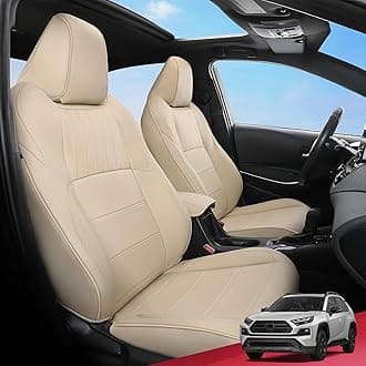 FREESOO for Toyota RAV4 Seat Covers - Custom Fit Seat Covers for Toyota RAV4 2019-2024 Adventure and TRD-Off Road Waterproof Faux Leather Car Seat Covers Full Set - Beige