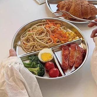 RUIBOLU 9 In Stainless Steel Portion Control Plates For Adults Weight Loss/Diabetic Diet/Divided Plate Unbreakable Round Metal Dish Plates/Kitchen Camping Picnic Plate