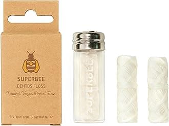 SuperBee Dentos Natural Dental Floss – 3 Spools Natural Floss Made from Corn Fiber, Vegan Dental Thread for Sensitive Gums, Peppermint Flavored, Soft, Plastic-Free Oral Care Thread for Adults & Kids