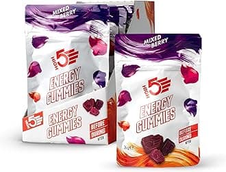 HIGH5 Energy Gummies - Quick Release Carbohydrate Supplements for Running, Cycling, Hiking - 10x26g Portable Resealable Pouches - Natural Vegan Energy Chews with Electrolytes & Vitamin B6, Mixed Berry