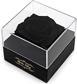Kylin GloryFresh Cut Flower Preserved Rose for Women Mom Wife Girlfriend - Flower Gift Real Rose Decor for Mother's Day Valentine's Day Wedding Party Celebration Birthday Anniversary (Black)