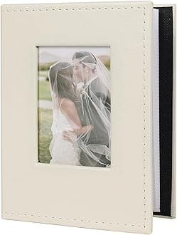 RECUTMS 100 4x6 Small Photo Album with Front Window, Premium Leather Cover Hold 100 Vertical Photos for Family Wedding Baby Children (Beige)