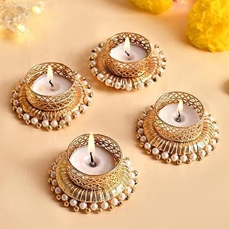 Ascension Set of 4 Peacock Designer Tealight Candle Holders for Side or Center Table Dining Room Christmas Lighting Home Decoration Diwali Gifts Navratri Dussehra Diya for Home Decoration (Design 4)