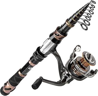 PLUSINNO Fishing Rod and Reel Combos, Toray 24-Ton Carbon Matrix Telescopic Fishing Rod, 12 +1 Shielded Bearings Stainless Steel BB Spinning Reel