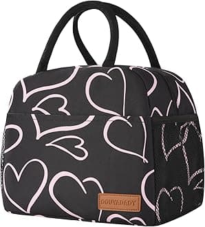 Lunch Bag Women/Men Lunch Box Women/Men (black+pink heart)