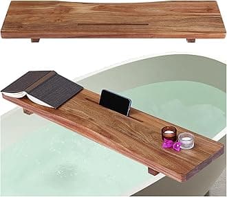 Premium 1.2IN Thickened Board Acacia Wood Bathtub Tray Caddy with Adjustable Legs, Minimalistic Design Bath Tray for Tub, Bathtub Accessories, Fits Most Bath Tubs, Idea for Women