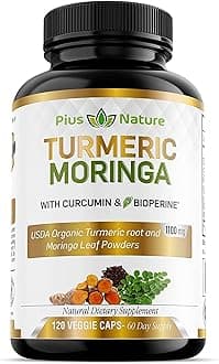 PIUS NATURE Turmeric Moringa - Organic Turmeric Curcumin Supplements and Organic Moringa Powder - 120 Veggie Capsules Supplement for Women and Men