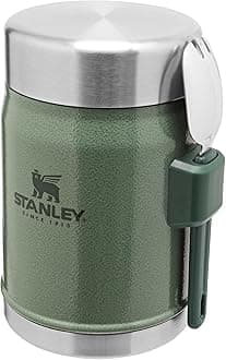 Classic Legendary Food Jar 0.4L with Spork - Keeps Cold or Hot For 7 Hours - BPA-Free Stainless Steel Soup Flask - Leakproof - Dishwasher Safe - Hammertone Green