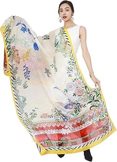 DANA XU Women's 100% Mulberry Satin Silk Pashmina Shawl Wraps Extra Large Floral Scarf for Evening Dresses, Soft Oversized