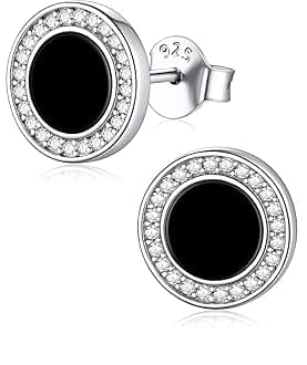 925 Sterling Silver Viking Rune Natural Black Onyx Stud Earrings For Women Men