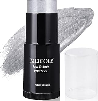 MEICOLY Silver Face Body Paint Stick(1.06 Oz),Blendable Face Paint Stick for Halloween Tin Man Special Effects SFX Cosplay,Sweatproof Waterproof Eye Black for Baseball/Softball/Football