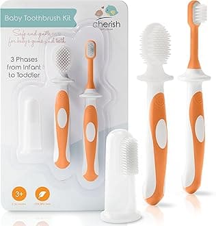 Baby Toothbrush 0-2 Years - BPA-Free & Safety-Tested Newborn to Toddler Toothbrush Set, 2023 Award Winner, Food-Grade Silicone (Orange)