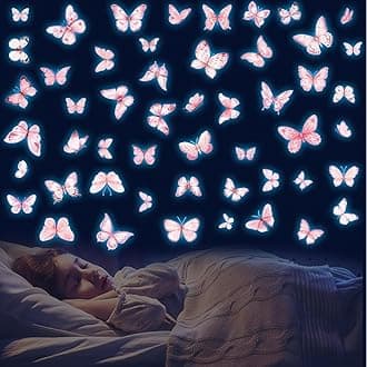 Tarklanda Glow in The Dark Butterfly Wall Stickers, Butterflies Fluorescent Stickers, Luminous Pink Butterfly Wall Art for Kids Girls Living Room Bedroom Nursery Decoration Blue