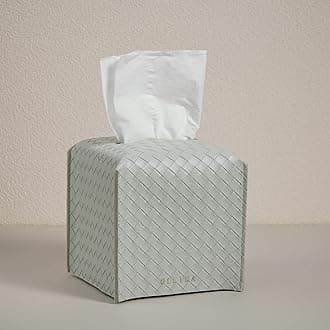 OLETHA Square Tissue Box Cover - Aesthetic Desk Decor for Room, Home & Office - Tissues Cube Boxes Holder - Woven Textured, Grey