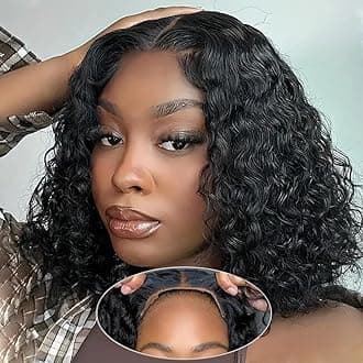 Pinketer Wear and Go Bob Wig Human Hair Deep Wave Glueless Wigs Pre Plucked Pre Cut 4x4 Lace Closure 180% Density Ready to Wear Bob Wigs for Black Women Beginner Friendly (Curly Bob Wig, 12inch)