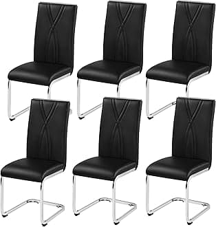 Yaheetech Dining Chairs Set of 6 Modern Kitchen Chairs with Faux Leather Seat and Sturdy Metal Legs for Dining Room, Kitchen, Black