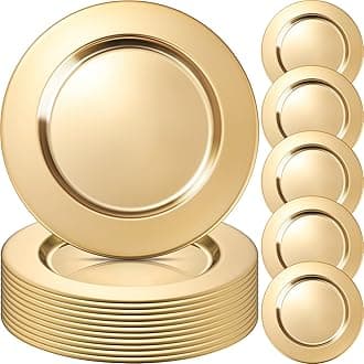 Vesici 12 Pcs Gold Stainless Steel Charger Plates 13 Inch Round Metal Charger Plates Bulk Mirror Elegant Charger Luxury Table Decor for Wedding Dinner Party