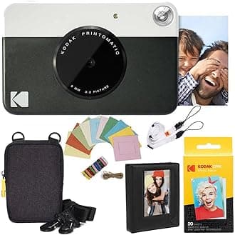 Kodak Printomatic Instant Camera (Black) Deluxe Bundle + Zink Paper (20 Sheets) + Deluxe Case + Photo Album + Hanging Frames + Comfortable Neck Strap