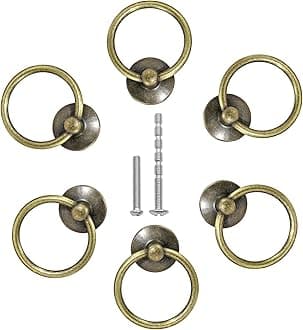 Bonsicoky 6Pcs Round Ring Drawer Pulls Vintage Bronze Ring Handle Knobs for Cabinet Drawer Dresser Cupboard Wardrobe, Single Hole