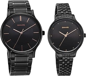 Sonata Pair Quartz Analog Black Dial Stainless Steel Strap Watch for Couple_7710587050NM01