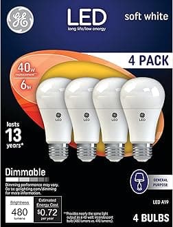 GE LED Light Bulbs, 40 Watt, Soft White, A19 (4 Pack)