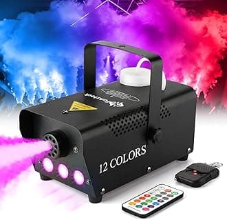 Halloween Fog Machine with Lights - 3 Stage LED Lights with 12 Colors & Strobe Effect for Party Wedding Holiday Christmas - Fansteck 500W Upgraded Wireless Remote Potable Smoke Mach (500W-Metal Black)