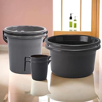 Kuber Industries Set of 6 Bathroom Combo Set | 2 Piece Tub-2 Piece Bucket & 2 Piece Mug Combo Set for Bathing | Bathware Accessories Set | Gray