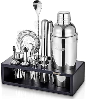 KITESSENSU Cocktail Shaker Set with Stand | Mixology Bartender Kit Bar Set with Essential Bar Accessories for Home Bar: Martini Shaker, Jigger, Muddler, Bar Spoon | Drink Mixer Cocktail Kit