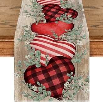 Artoid Mode Wood Eucalyptus Hearts Valentine's Table Runner, Anniversary HoliKitchen Dining Table Decoration for Home Party Decor 13x72 Inch