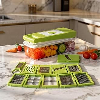 13 in 1 Multipurpose Chopper, Fruits & Vegetable Cutters, Grater Peeler Chipser, Unbreakable Food Grade Body, Easy Push to Clean Button Slicer Dicer, Chopper for Kitchen