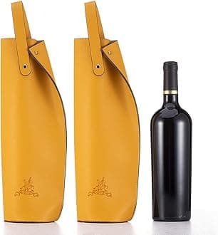 GIFORYA 2PCS Wine Gift Bag, Reusable Leather Wine Tote Carrier, Double Layered Champagne Beer Gift Bags Carrier, for Birthdays Bridal Showers Christmas Gifts Picnic Party